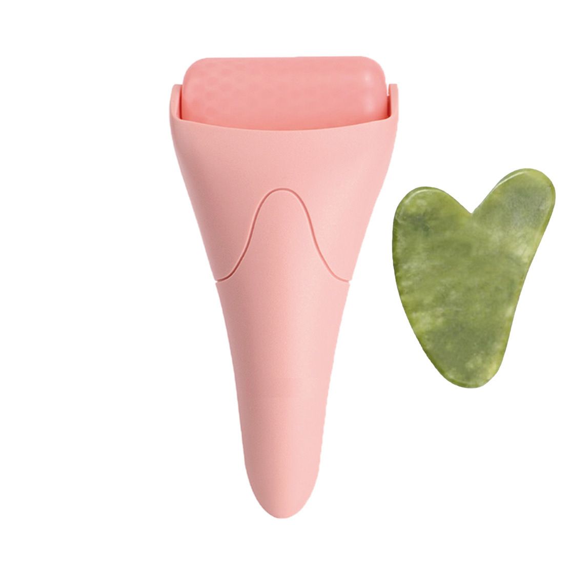 Face ice roller with gel cooling head and gua sha board in Pink