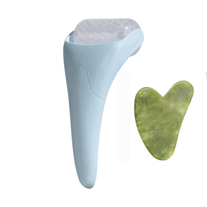 Face ice roller with gel cooling head and gua sha board in Light Blue