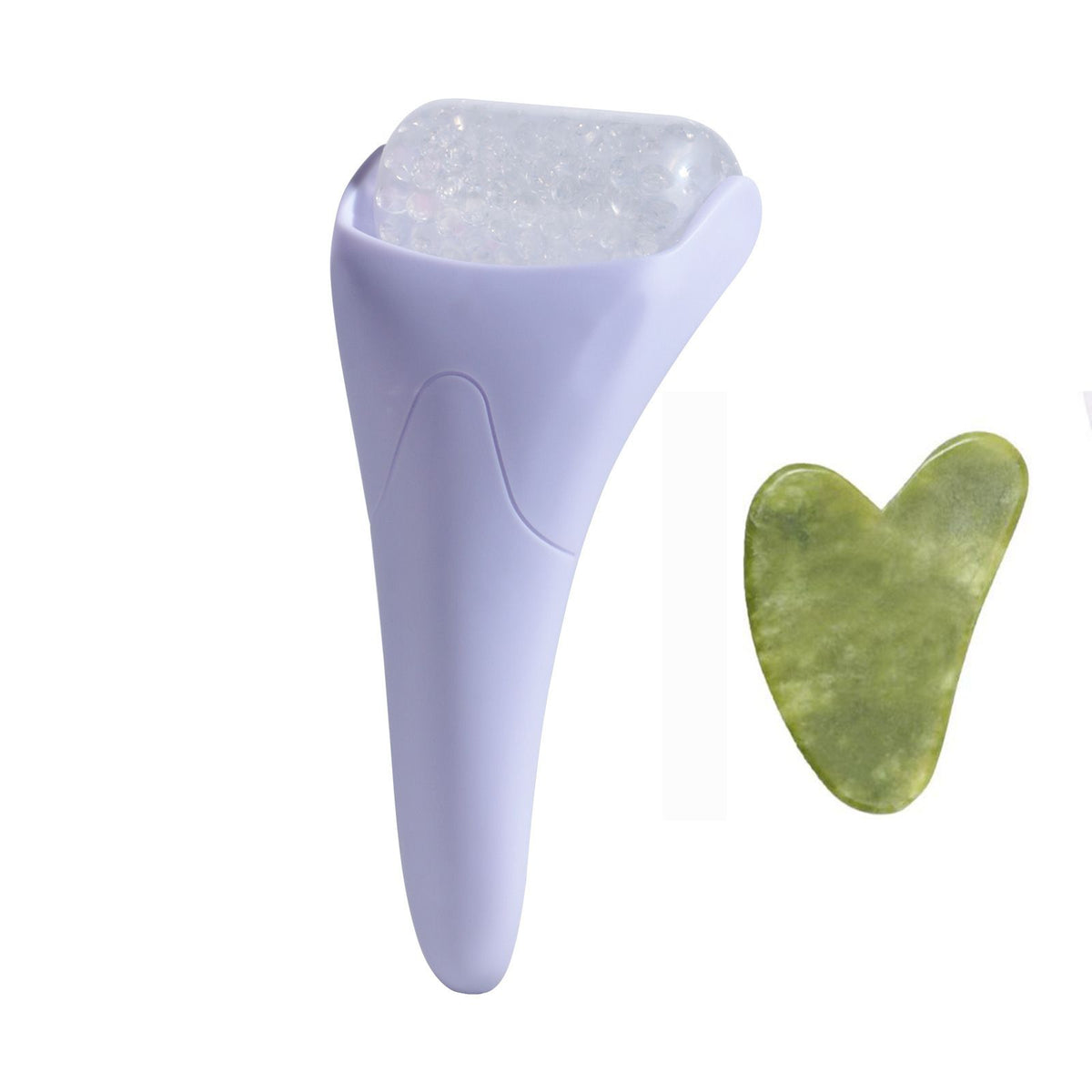 Face ice roller with gel cooling head and gua sha board in Purple