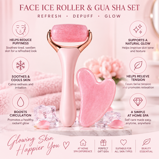 Face Ice Roller and Gua Sha Set with Gel Cooling Head