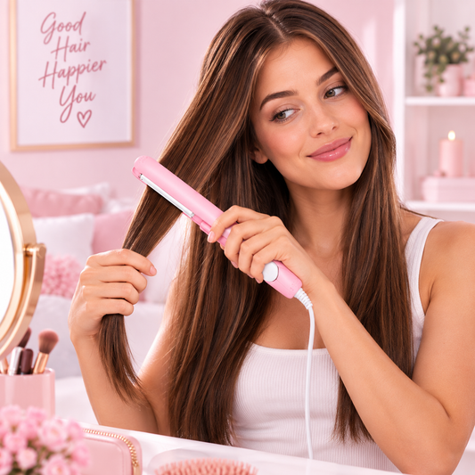 2 In 1 Mini Curler And Hair Straightener, Pink